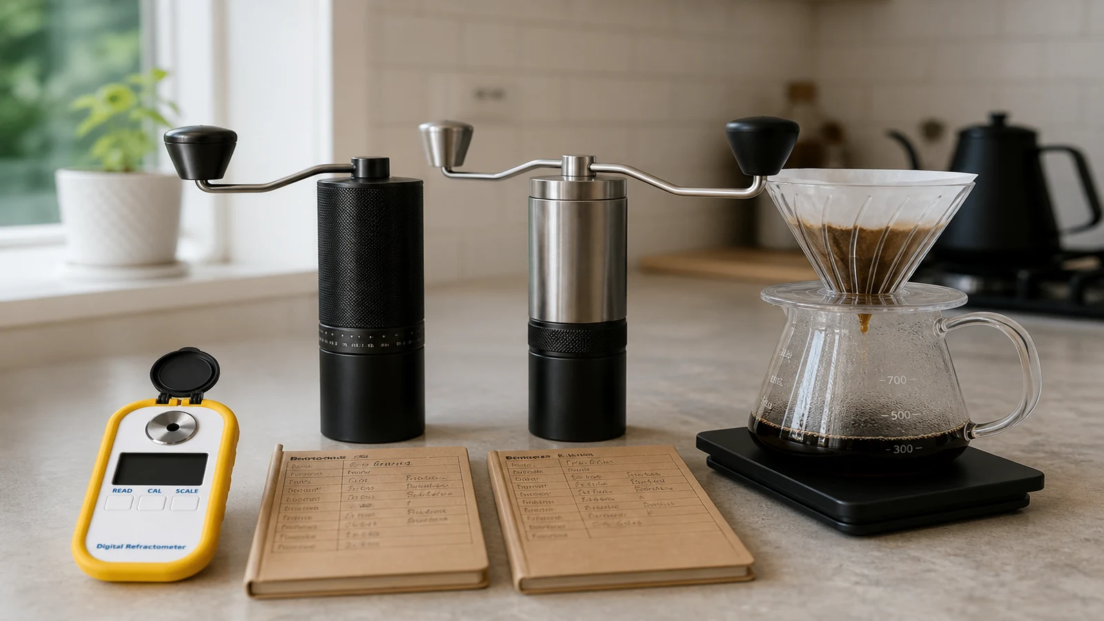 grinder upgrade ab test coffee extraction data blog illustration